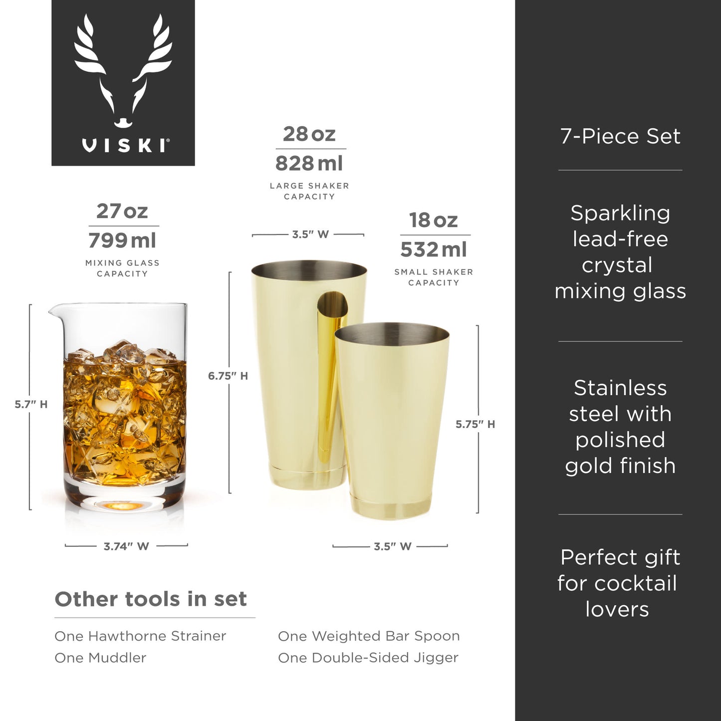 Gold 7- Piece Bar Essentials Set by Viski