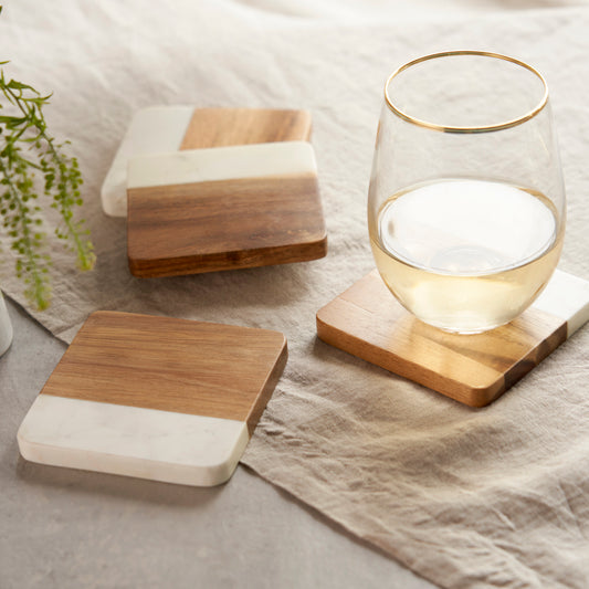 Marble & Acacia Coaster Set by Twine®