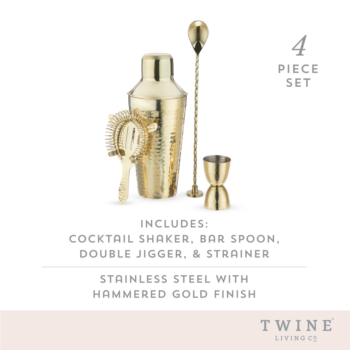 Gold Hammered Barware Set by Twine