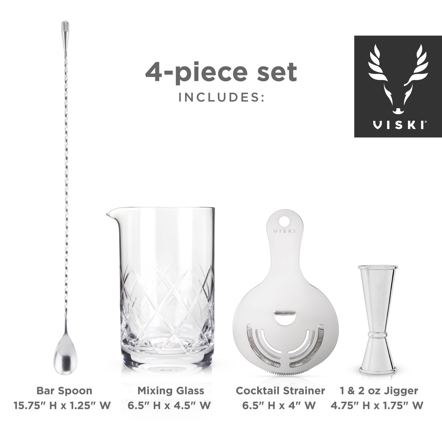 4-Piece Stainless Steel Mixologist Barware Set by Viski®