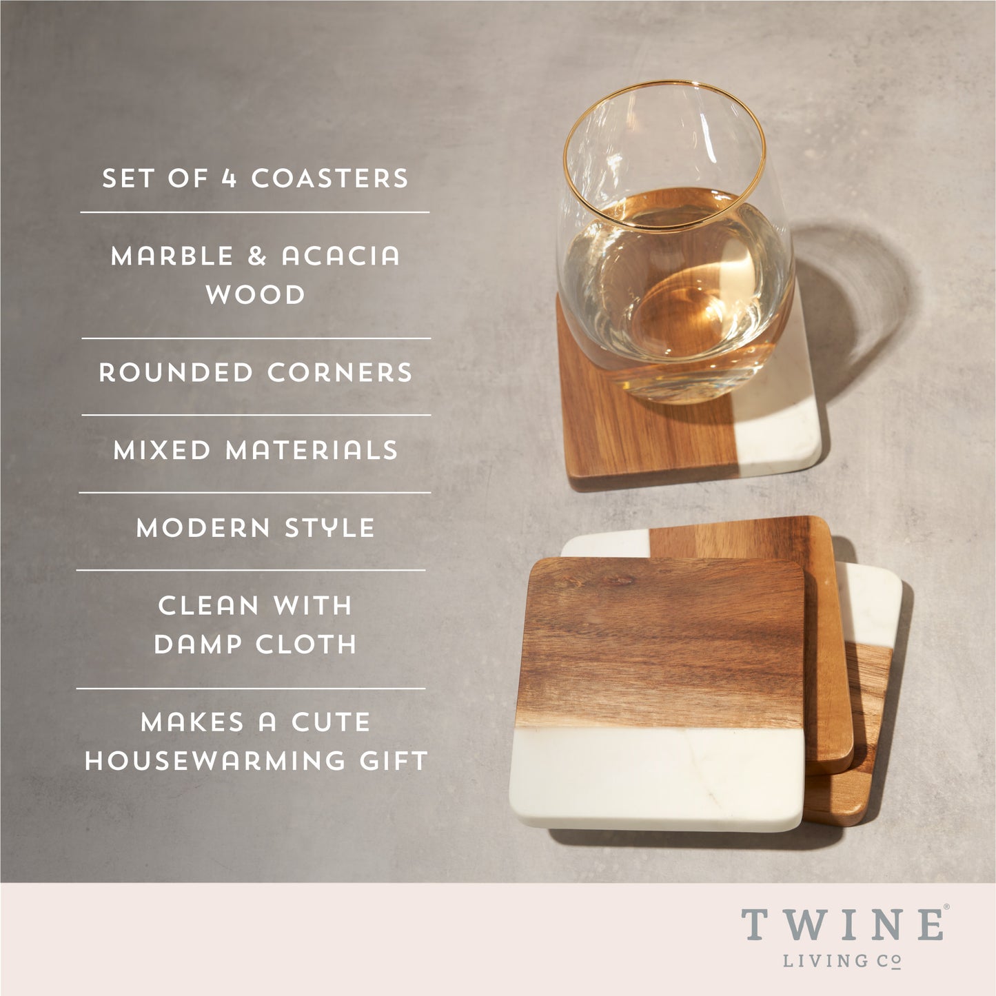 Marble & Acacia Coaster Set by Twine®