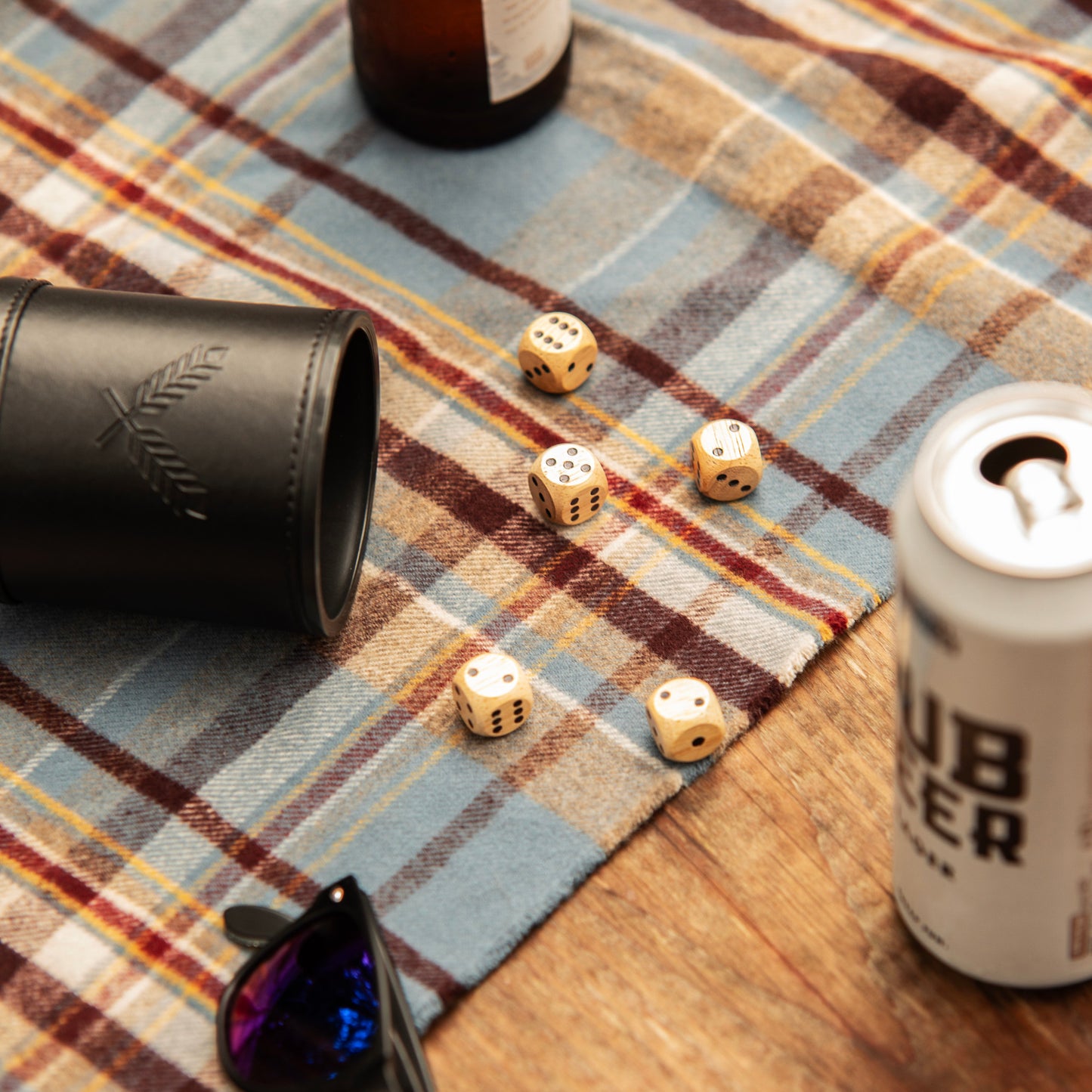 Wood Dice & Faux Leather Dice Cup Drinking Game Set by Foste